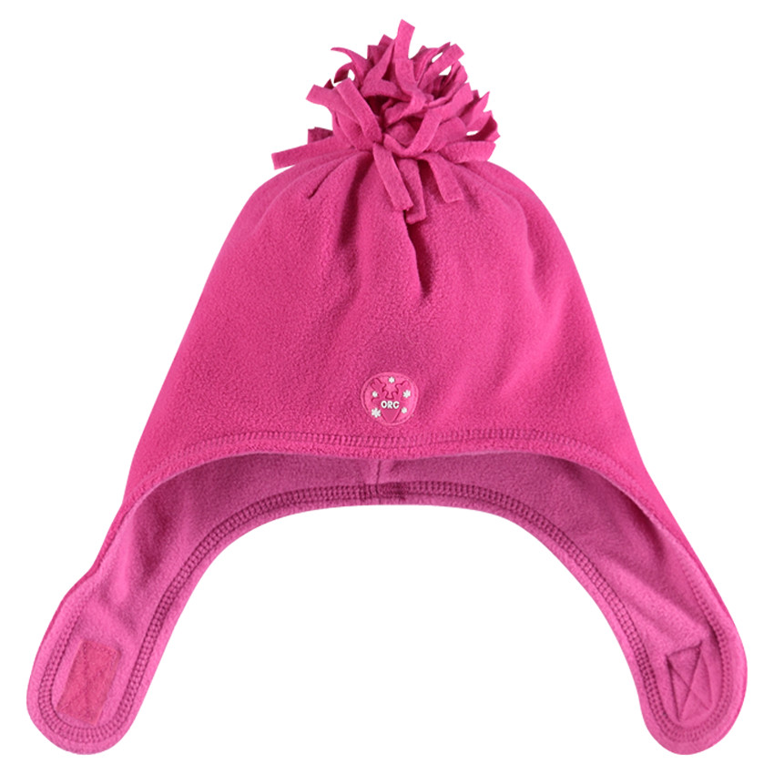 Muts van microfleece met pompon en oren 