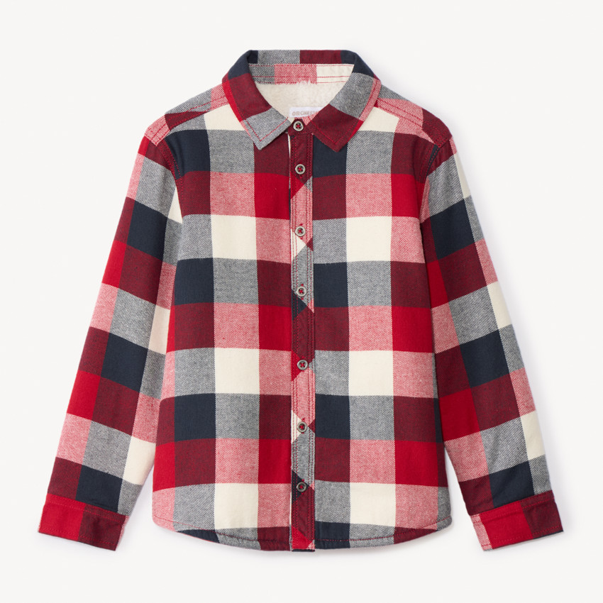 Overhemd in flanel met sherpa voering, geruit jongens 