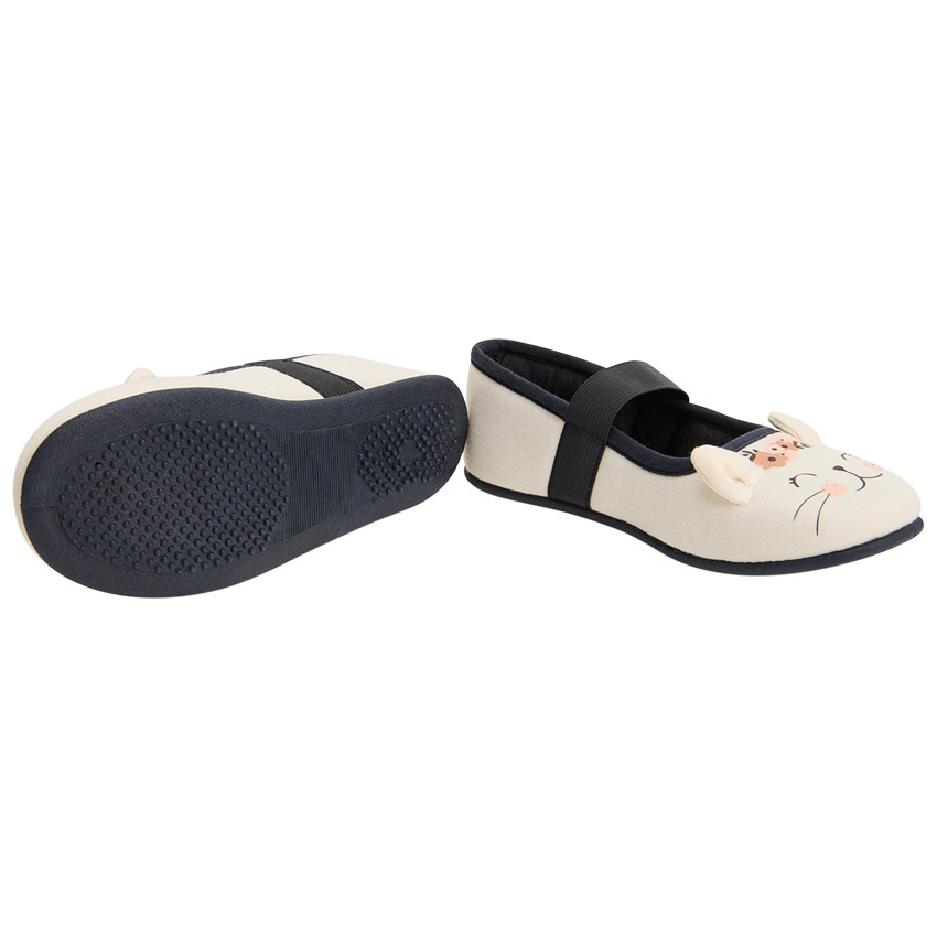 Pantoffels Babies écru met kattenoren voor meisjes 