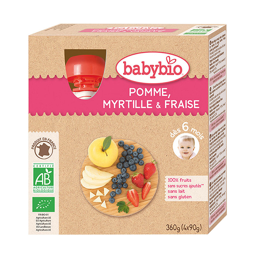 Pack de 4 gourdes pomme myrtille bio 
