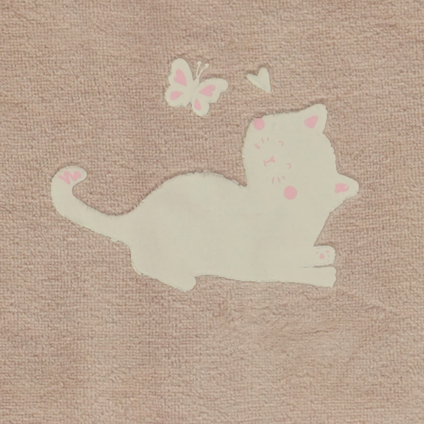 Dors-bien en velours uni beige avec chat fantaisie pour bébé  