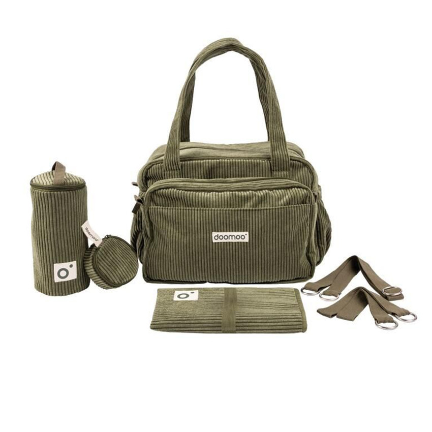Sac de maternité Fluffy en velours côtelé vert kaki 