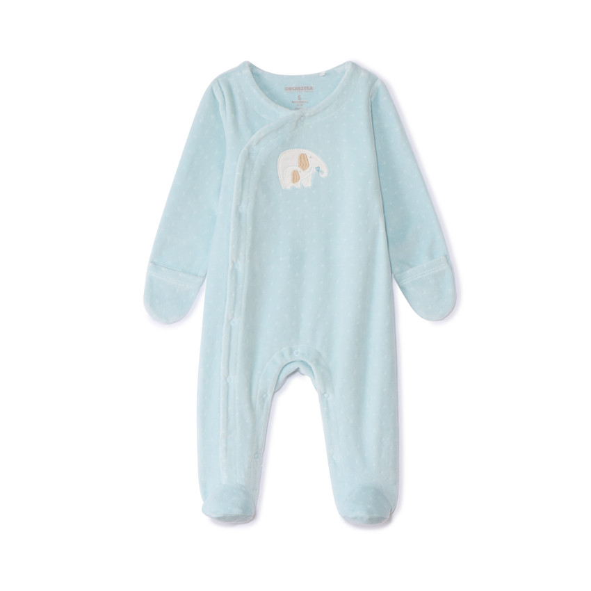 Dors-bien en velours dévoré patch éléphants pour bébé garçon 