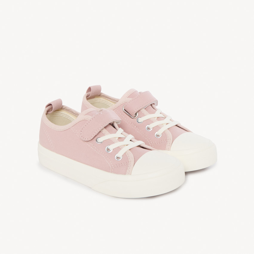 Lage sneakers van stof met klittenband en elastische veters voor meisjes 