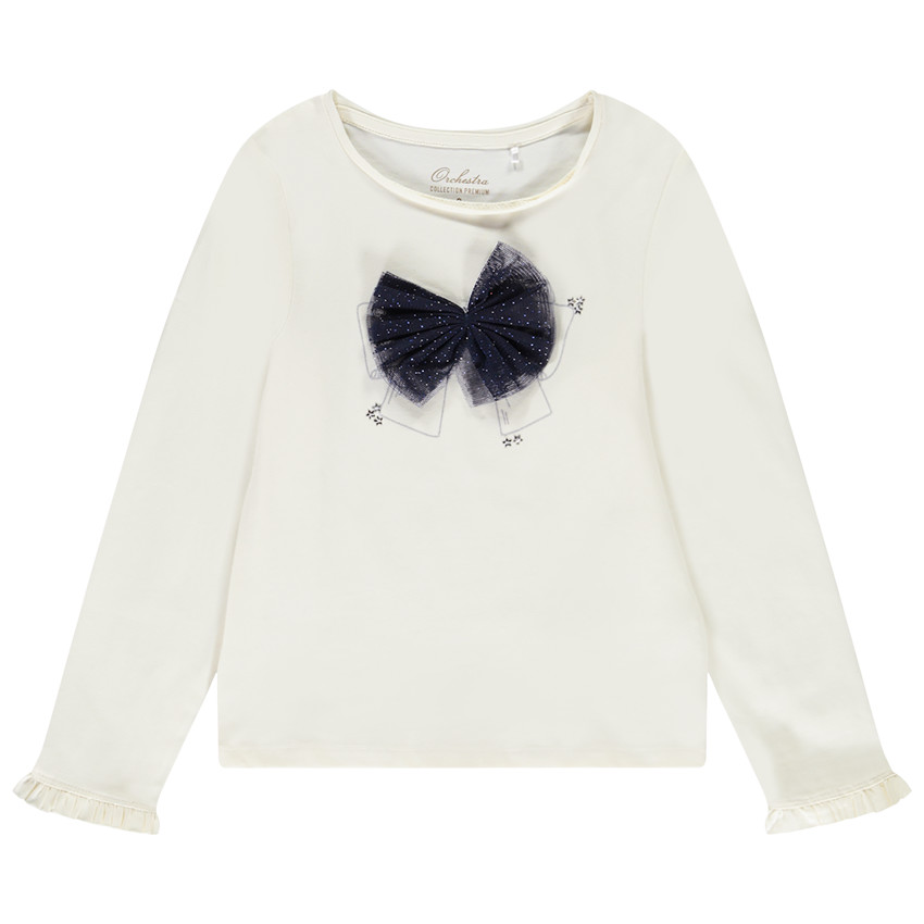 T-shirt manches longues avec nœud en tulle pour fille 