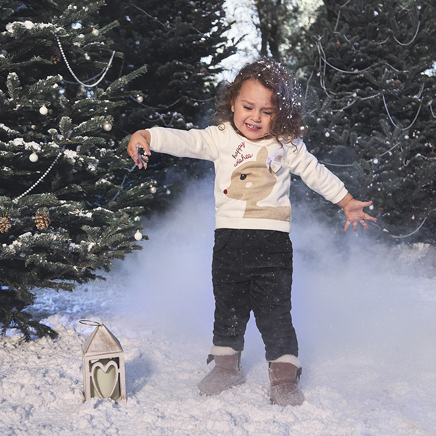 Pull en tricot doublé velours motif biche pour bébé fille 