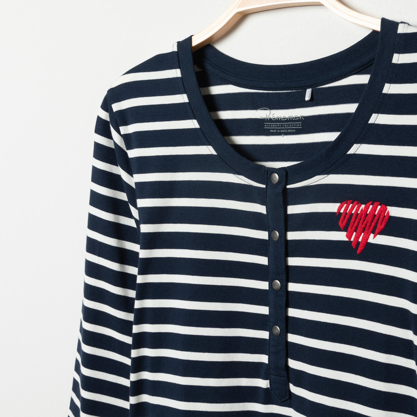 Chemise de nuit de grossesse et d'allaitement à rayures 