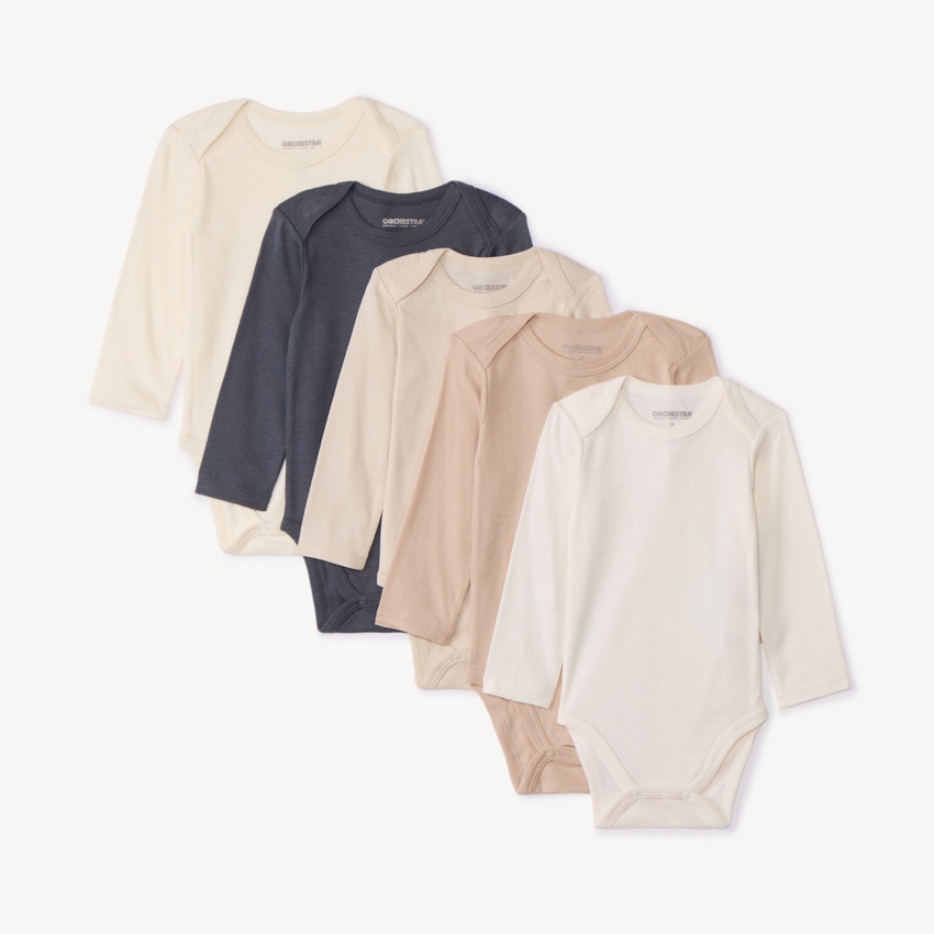 Lot de 5 bodies manches longues unis pour bébé 