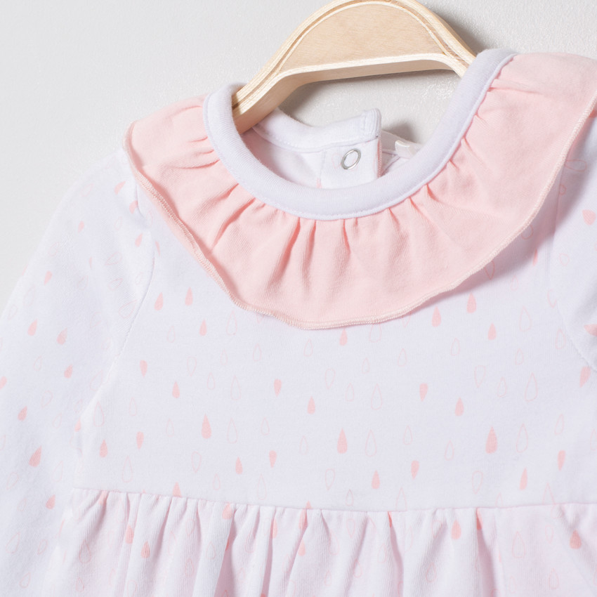 Robe body manches longues en coton bio avec col volanté 