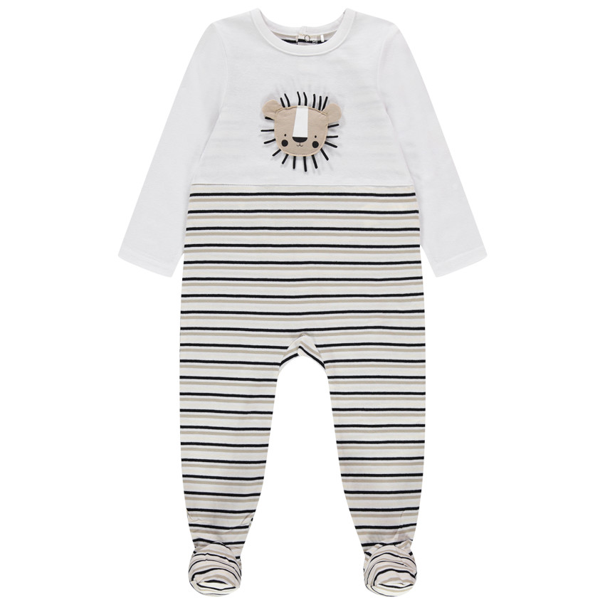 Dors-bien en coton bio à rayures et lion en relief 