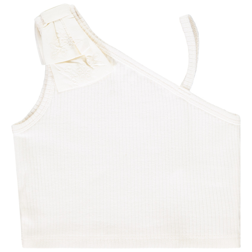 Mouwloos ribbed shirt met strik op de schouder voor meisjes 