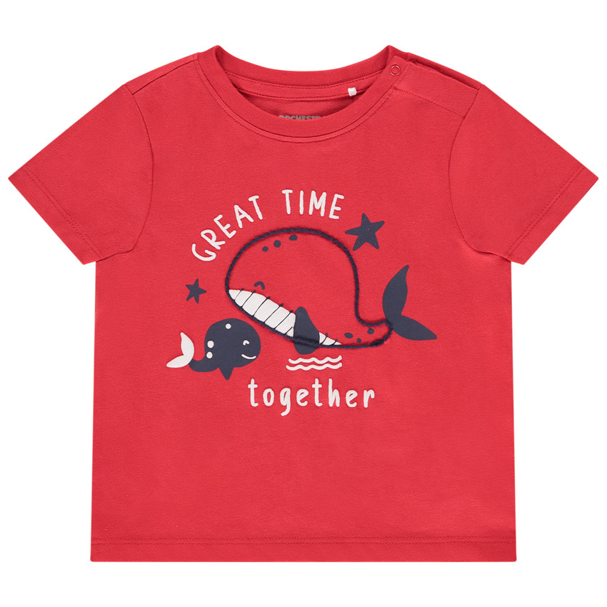 T-shirt manches courtes uni print baleine pour bébé garçon  