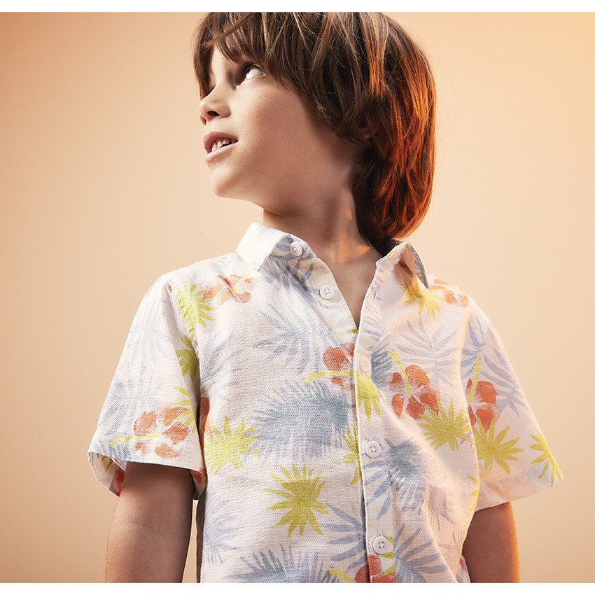 Chemise met korte mouwen met exotische print voor jongen 