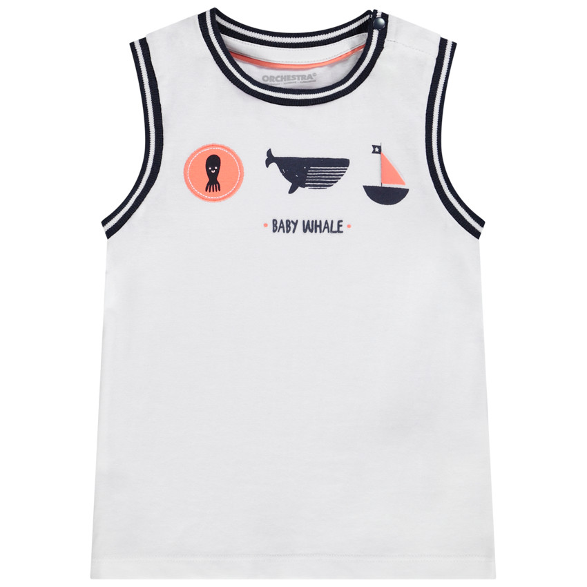Jersey tanktop met puff print walvis voor baby jongen 