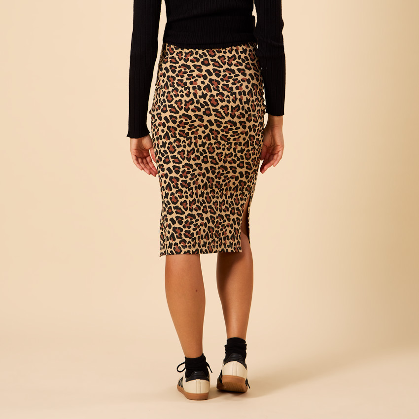 Lange rok met luipaardprint en split voor dames 