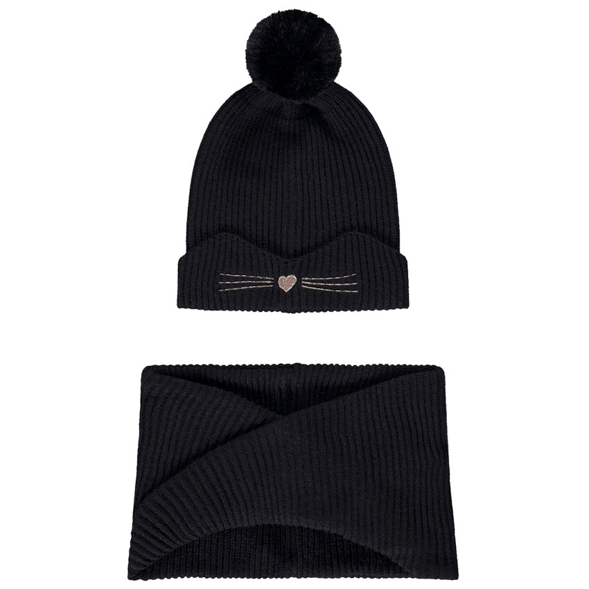 Ensemble en tricot bonnet chat + snood pour fille 