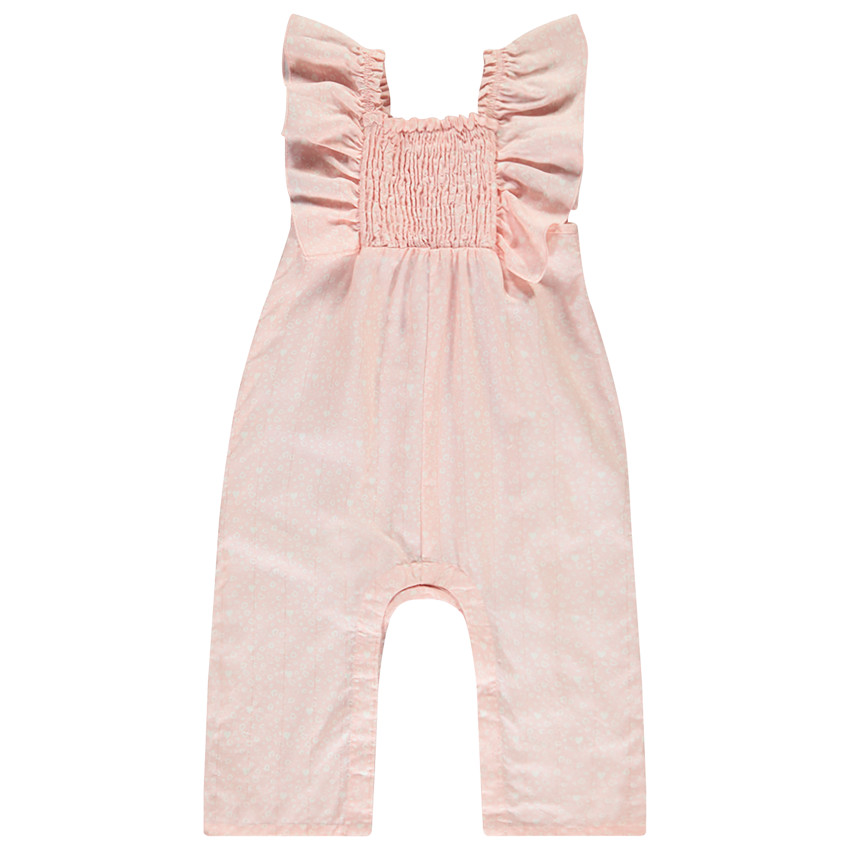 Combinaison longues smockée imprimé tacheté pour bébé fille 