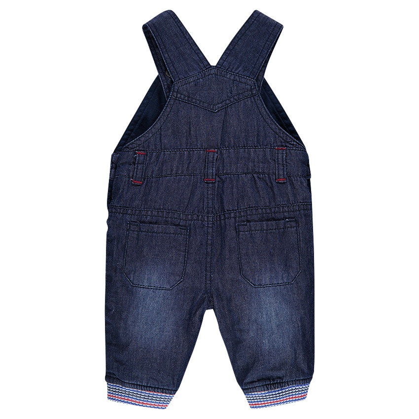 Salopette en denim effet used avec prints fantaisie 