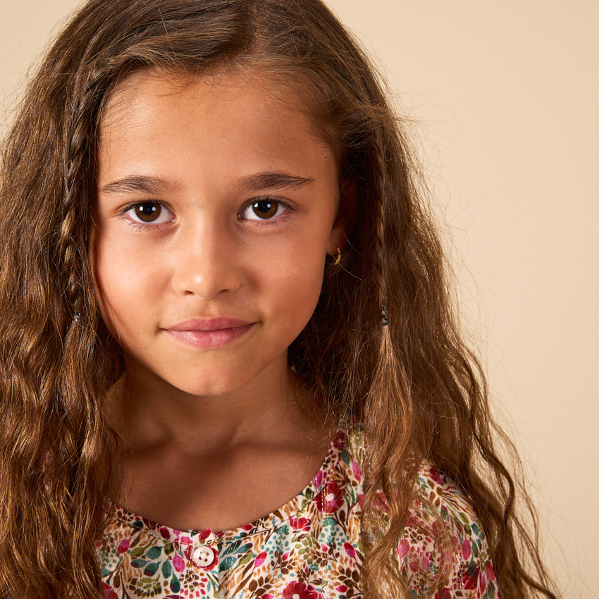 Robe manches longues sans col imprimé fleurs pour fille 