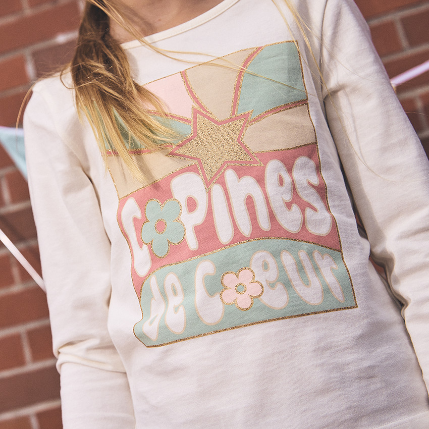 T-shirt manches longues print fantaisie pailleté pour fille 