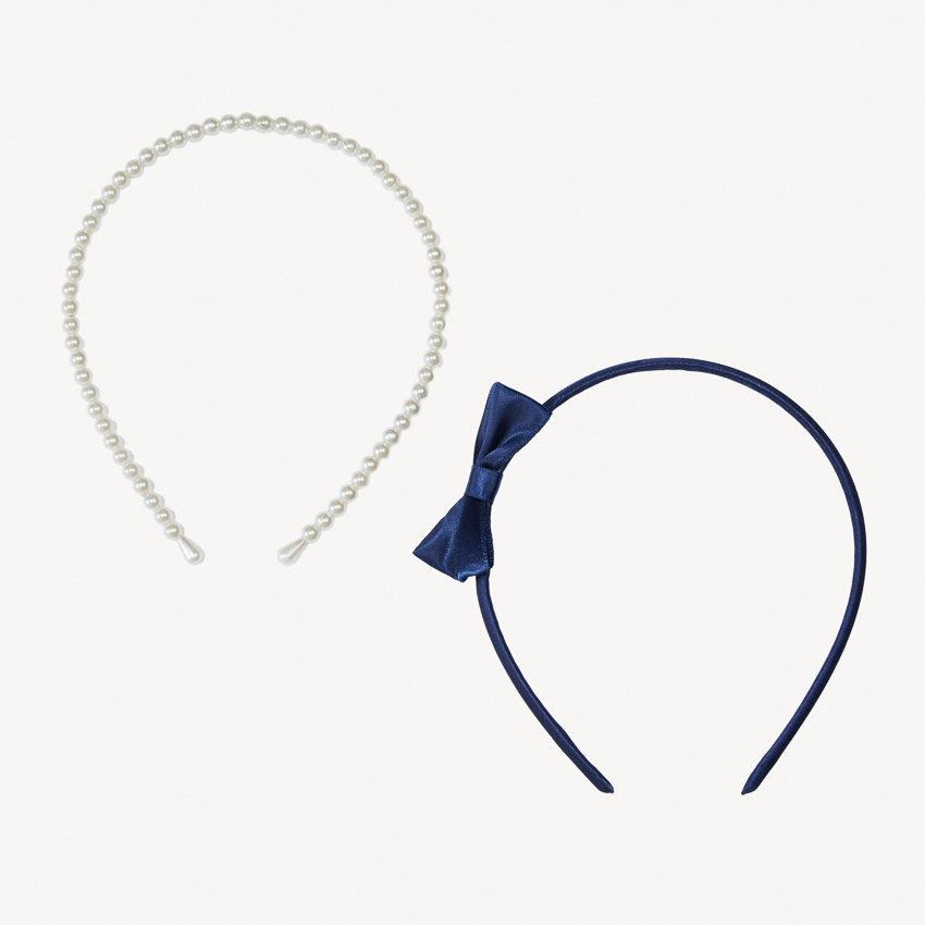 Lot de 2 serre-têtes à perles et nœud pour fille 