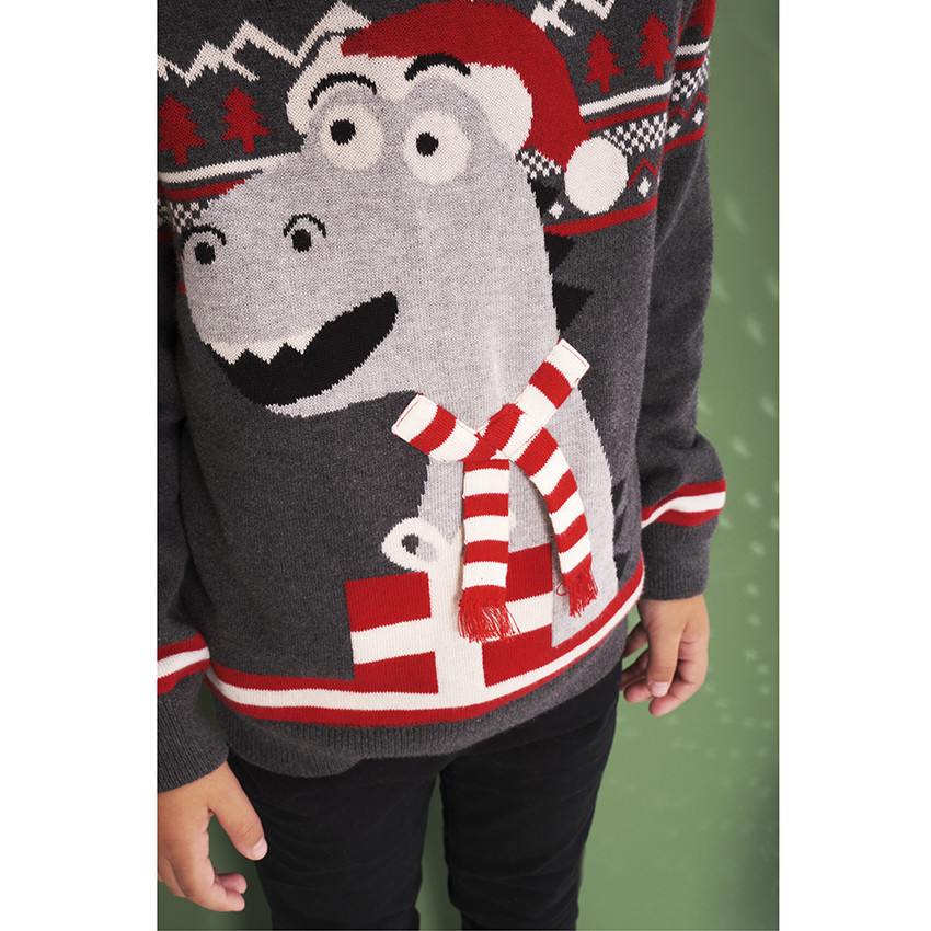 Pull de Noël en tricot dinosaure fantaisie pour garçon 