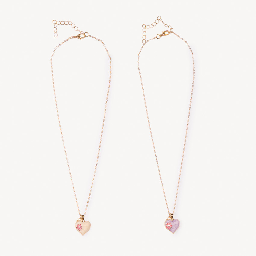 Lot de 2 colliers avec pendentifs cœurs fille 
