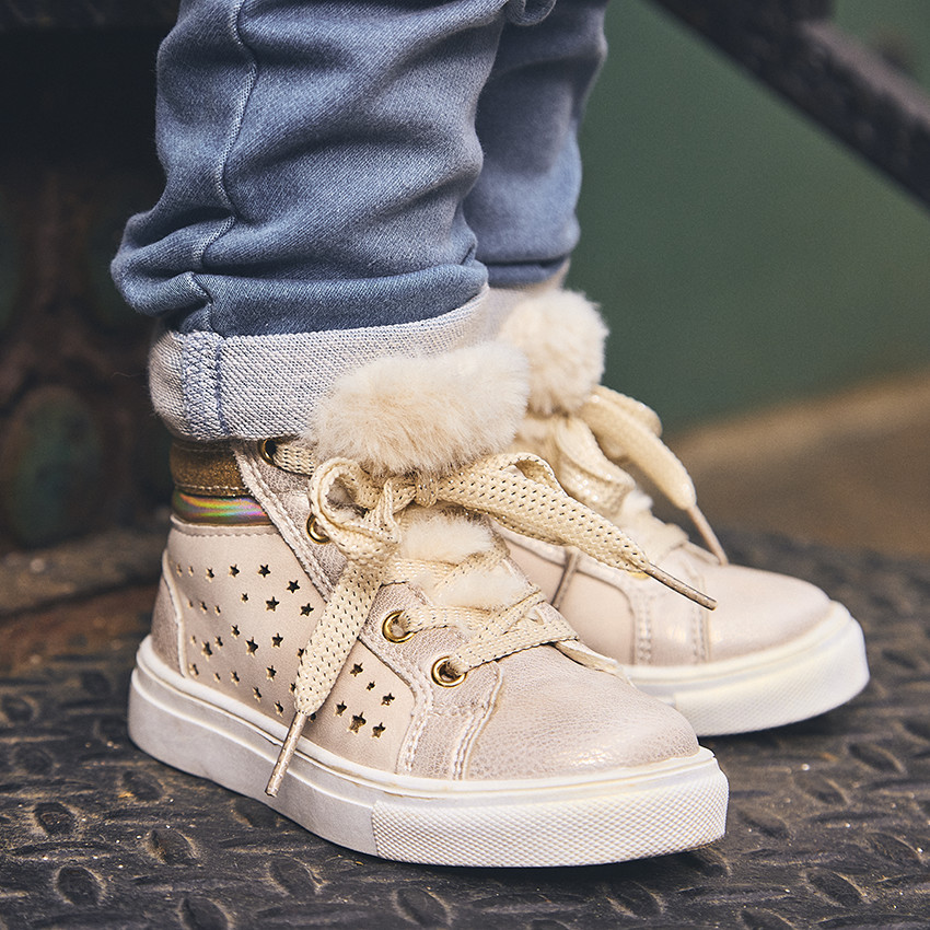 Bottillons à paillettes avec col fourrure pour fille 