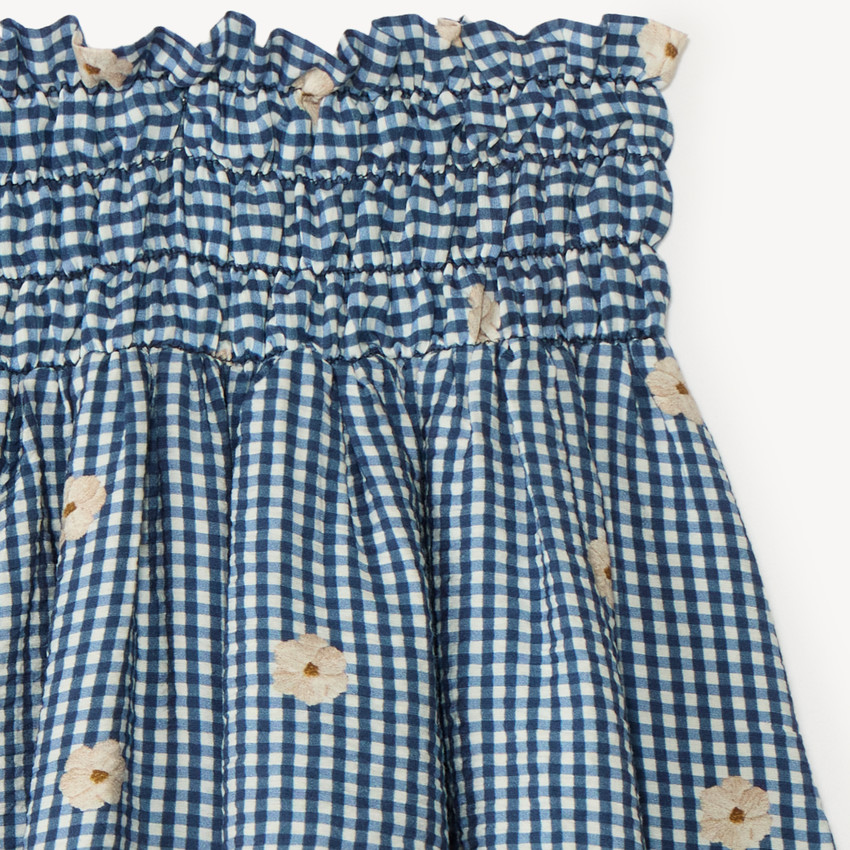 Jupe fille vichy smockée et broderie fleurie 