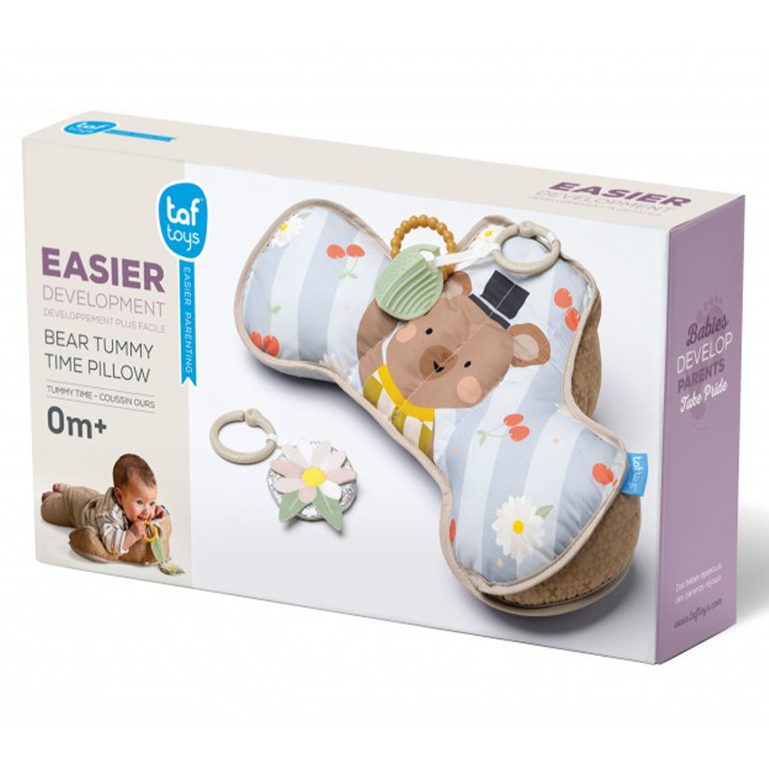 Coussin ventral Tummy Time Bear + Hochet & anneau de dentition 