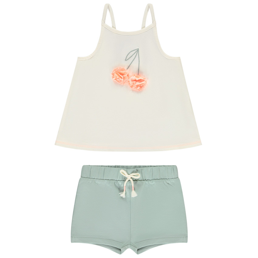 2-delig ensemble met kersen 3D bloemblaadjes voor meisje 