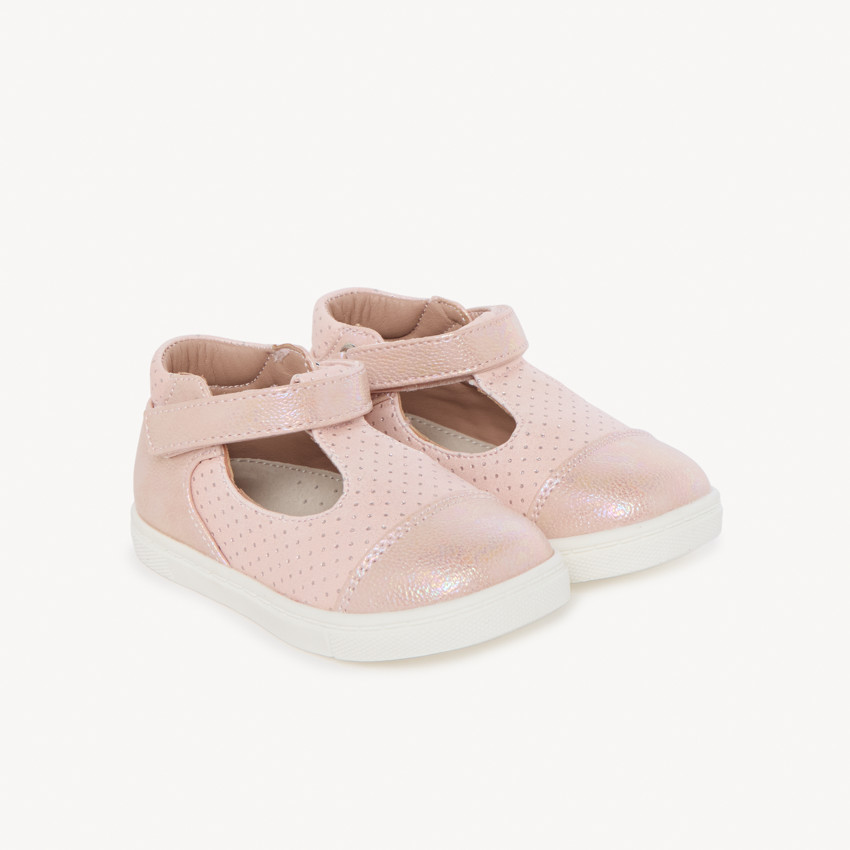 Salomés effet irisé à strass et scratch pour bébé fille 