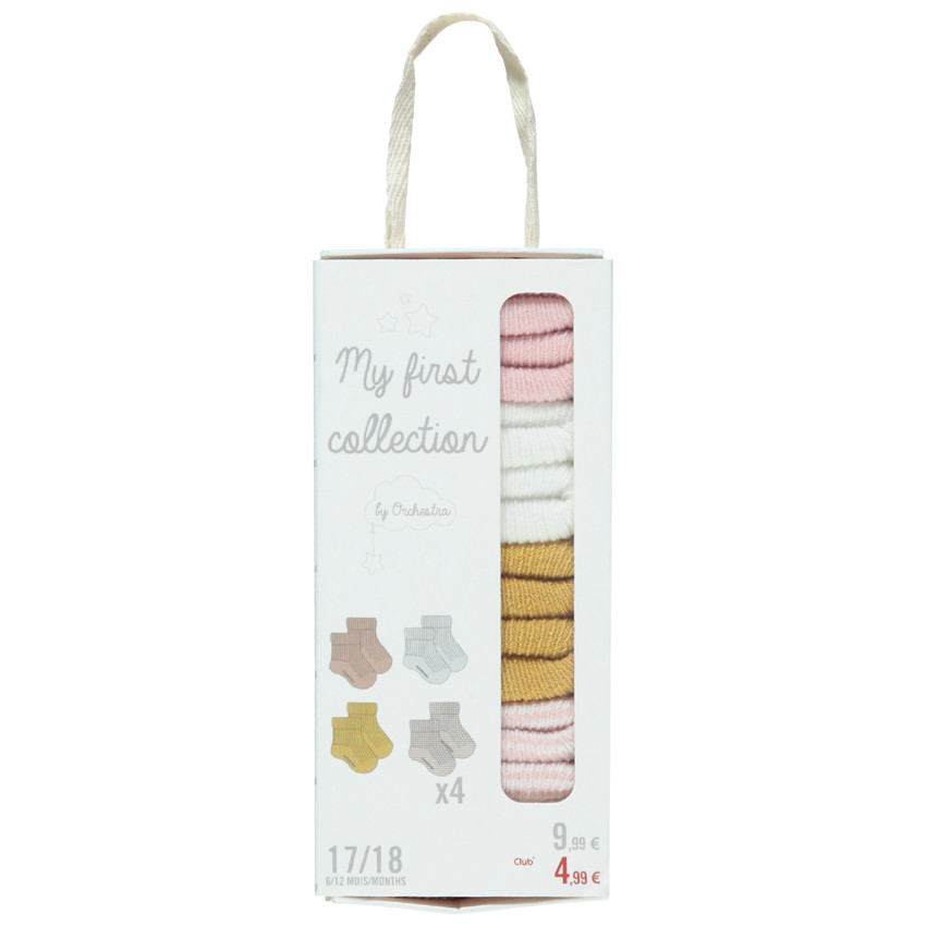 Lot de 4 paires de chaussettes côtelées assorties rose/ocre 