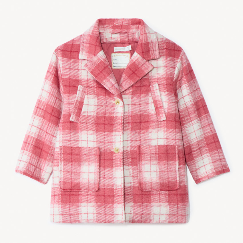 Evolutieve jas van wollen drap met roos geruit patroon voor meisjes 