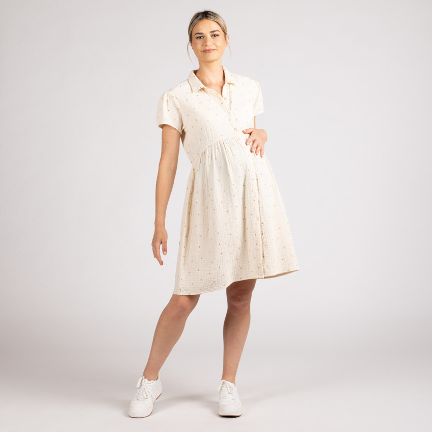 Robe chemise en gaze à cœurs brodés pour femme 