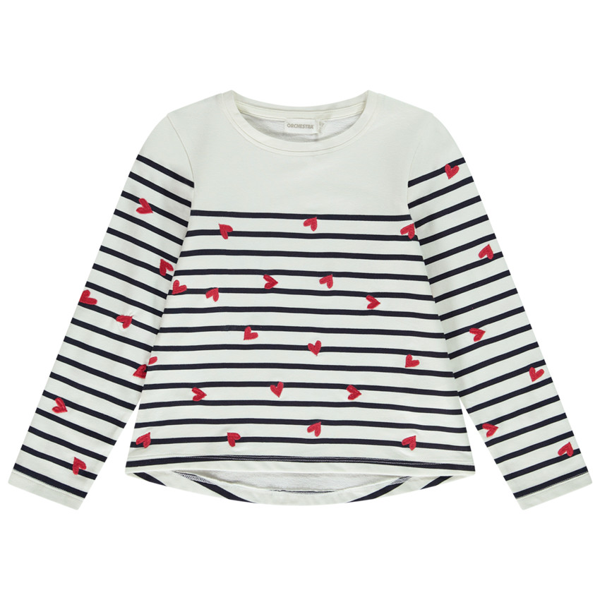 Matrozenshirt met lange mouwen en hartjesprint voor meisjes 