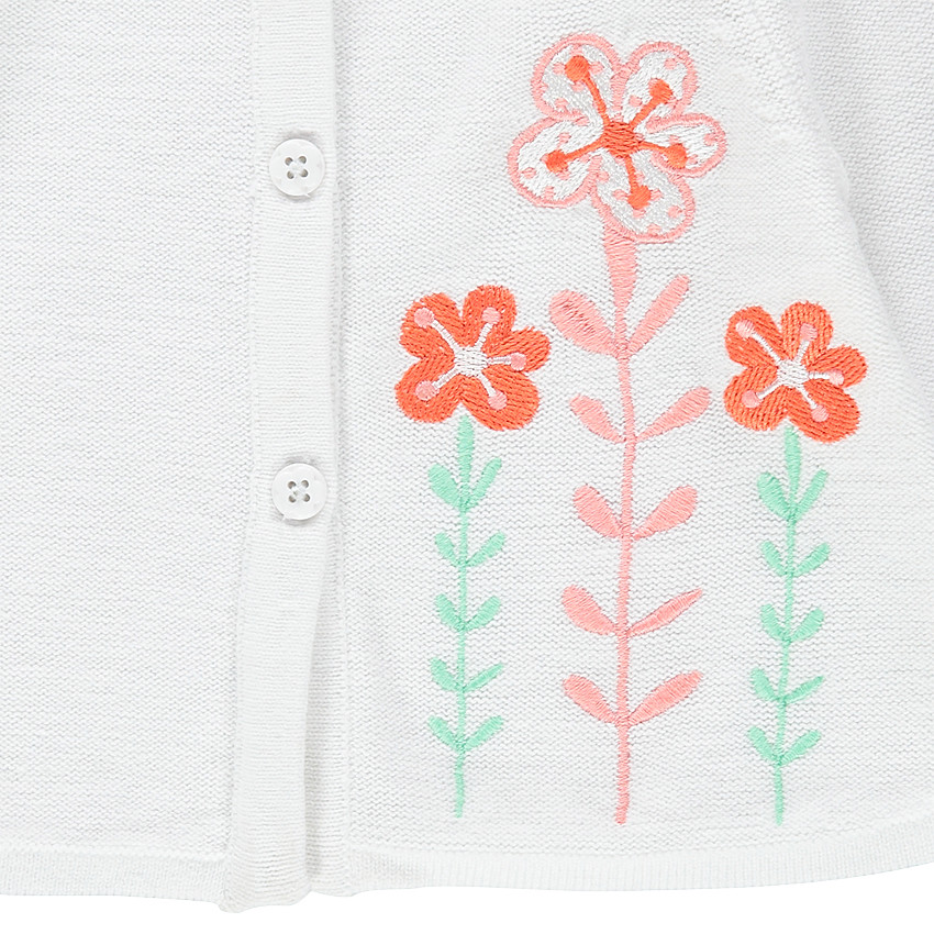 Gilet naissance en tricot avec fleurs brodées 
