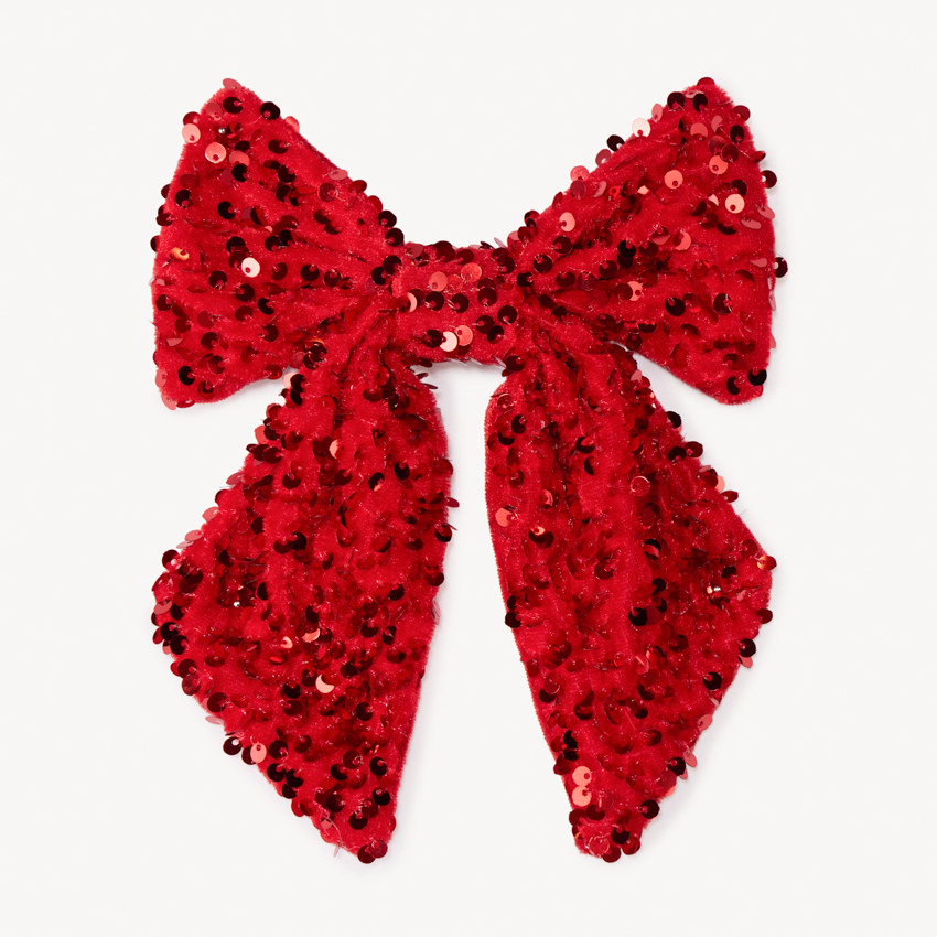Barrette gros nœud en velours avec sequins pour fille 