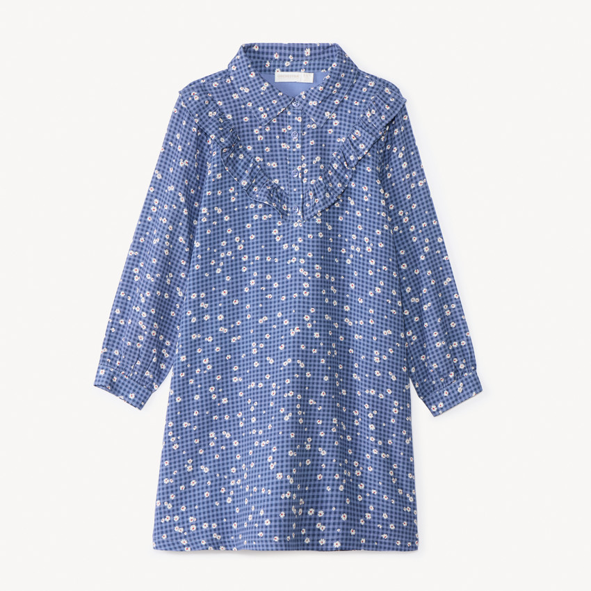 Robe manches longues à carreaux imprimé fleurs fille 