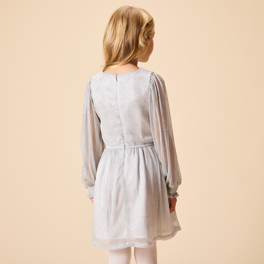 Robe de fête argentée à manches longues bouffantes pour fille 