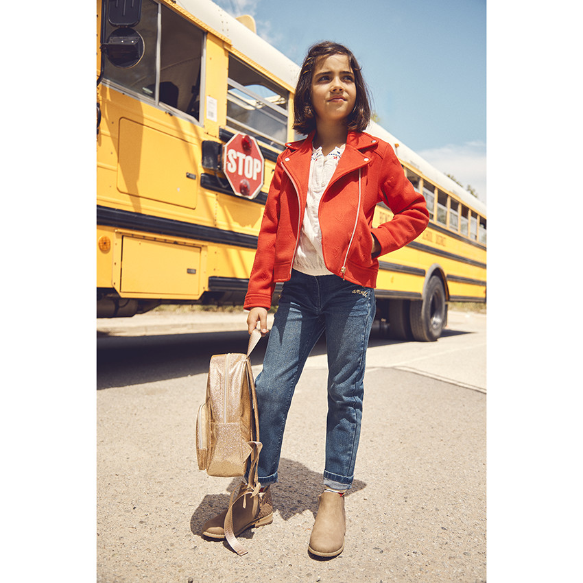 Gouden glinsterende rugzak met hartjes patches voor meisjes 