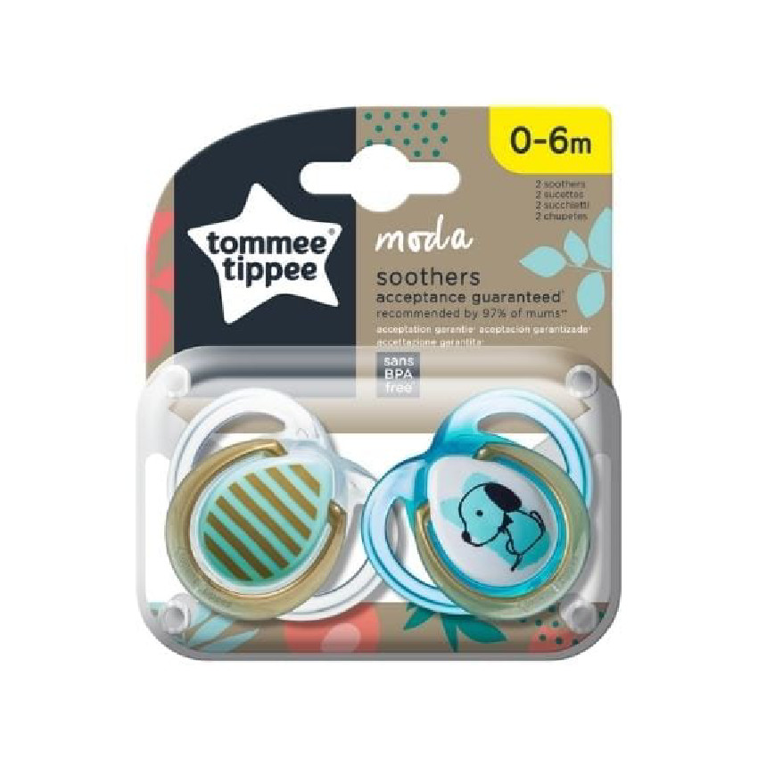 SILICONNE GR-Tommee Tippee MODA Soothers 0-6months 2pack BOY 