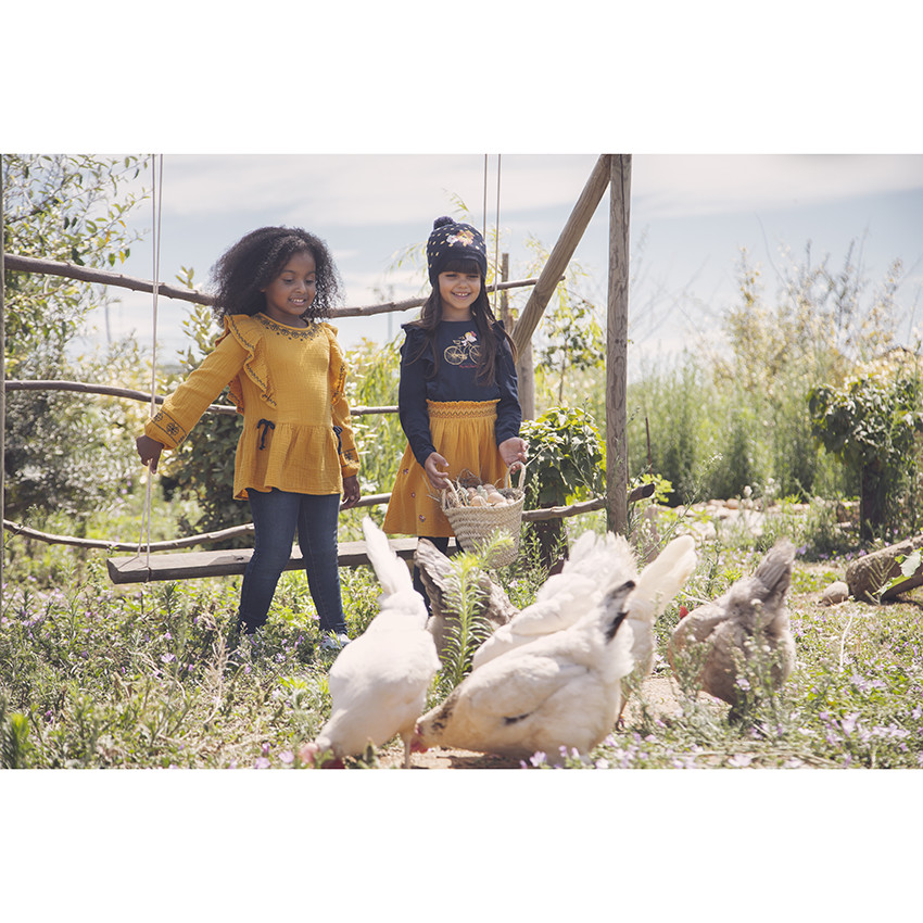 Jean slim à fleurs brodées pour enfant fille 
