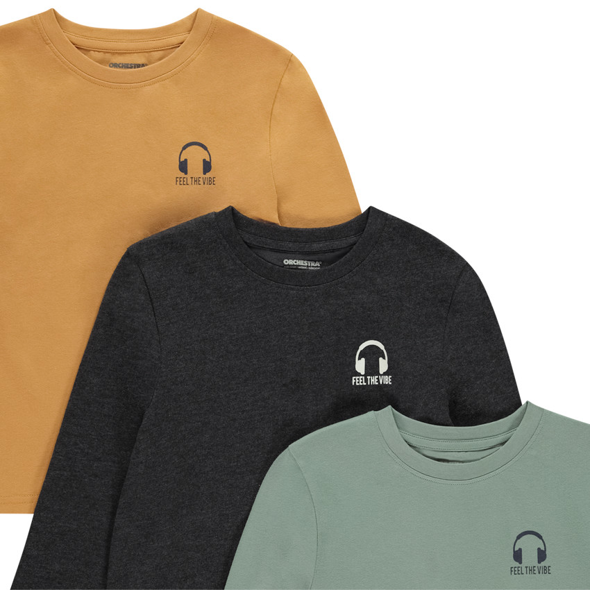 Set van 3 t-shirts met lange mouwen en print voor jongens 