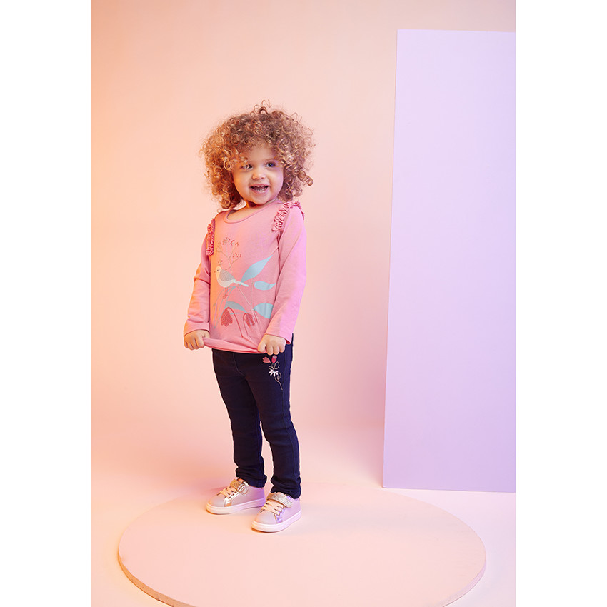 Pantalon effet jean avec broderie fleur pour bébé fille 