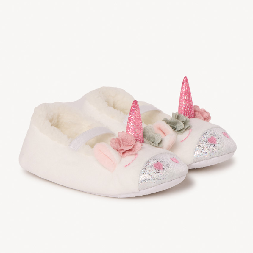 Chausson avec élastique et tête de licorne pour bébé fille 