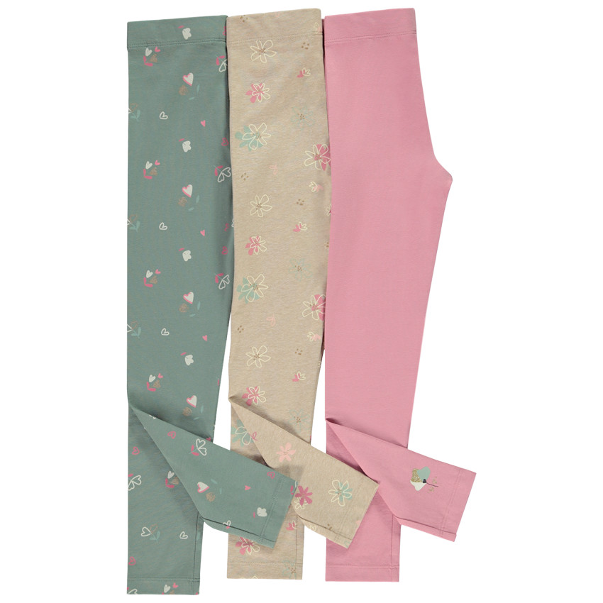 Lot de 3 leggings fantaisie motifs fleurs pour fille 