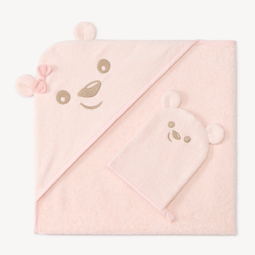 Set de bain cape + gant ourson bébé fille 
