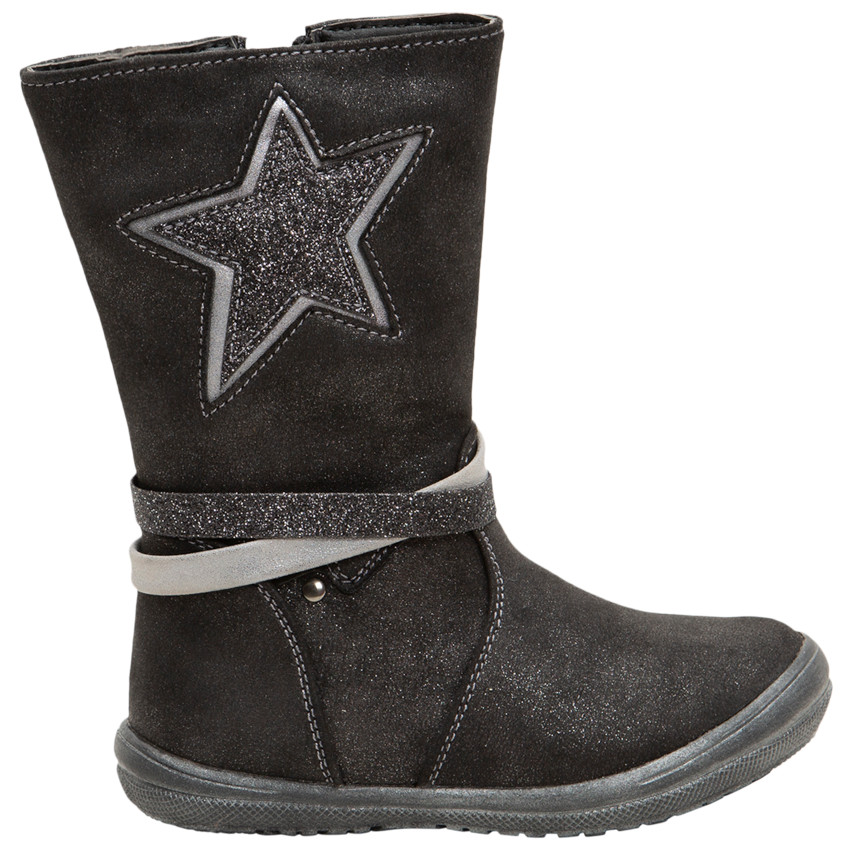 Bottes à enduction pailletée avec étoile argentée sur le côté  