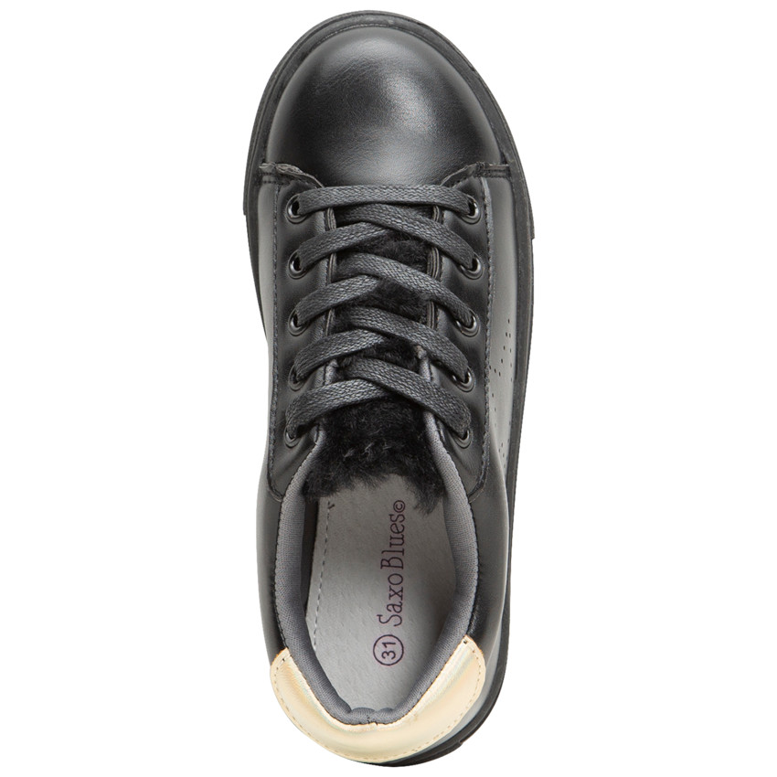 Lage sneakers met ledereffect en goudkleurige inzetstukken met achterzijde van sherpa 